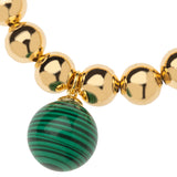 14k Gold Filled 10mm Bead Ball Stretch Bracelet with Large Malachite Ball