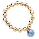 14k Gold Filled 10mm Bead Ball Stretch Bracelet with Large Pearl