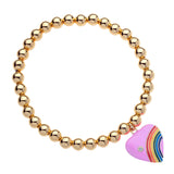 14K Gold Filled 6mm Bead Ball Stretch Bracelet with Rainbow Heart by Menagerie