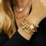 14k Gold Filled 10mm Bead Ball Stretch Bracelet with Large Pearl