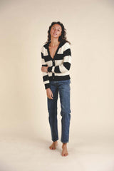 Black Stripe Meredith Cardigan Sweater by Trovata