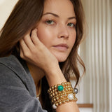 14k Gold Filled 10mm Bead Ball Stretch Bracelet with Large Malachite Ball