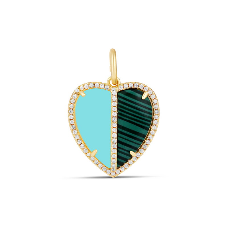 Split Malachite and Turquoise Heart Cz Charm