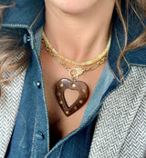 Wood Studded Heart Necklace with Pave Diamond Clasp