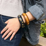 Black Studded Wooden Bangle Bracelet
