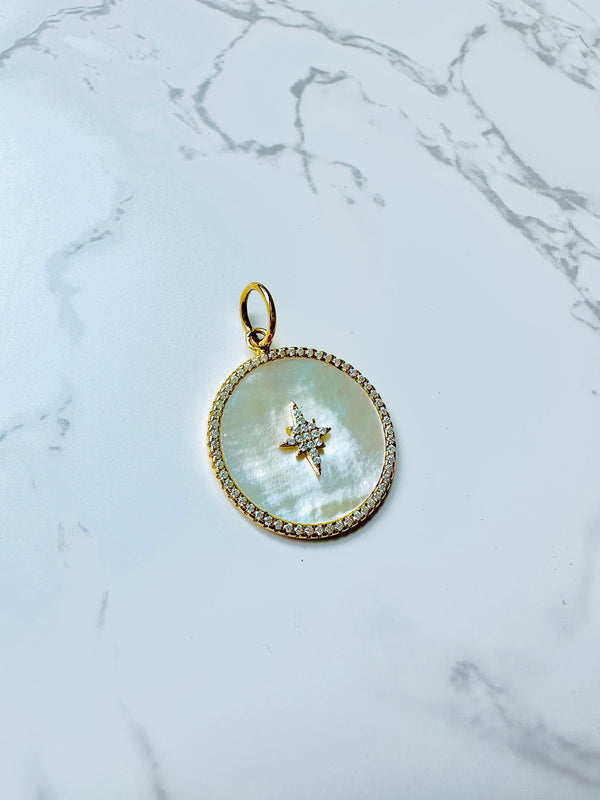 Mother of Pearl Star Disk Charm Pendant