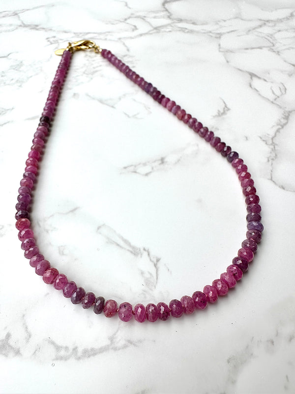 Faceted Pink Sapphire Knotted Necklace