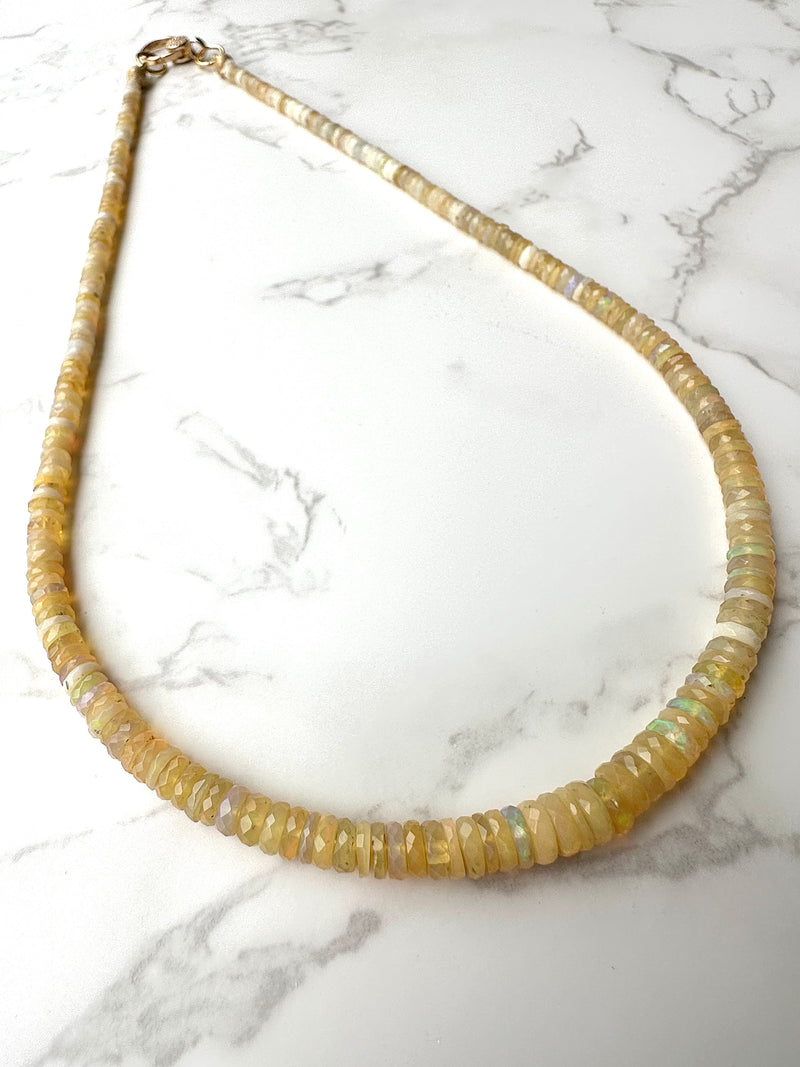 Natural Yellow Faceted Heishi Opal Necklace