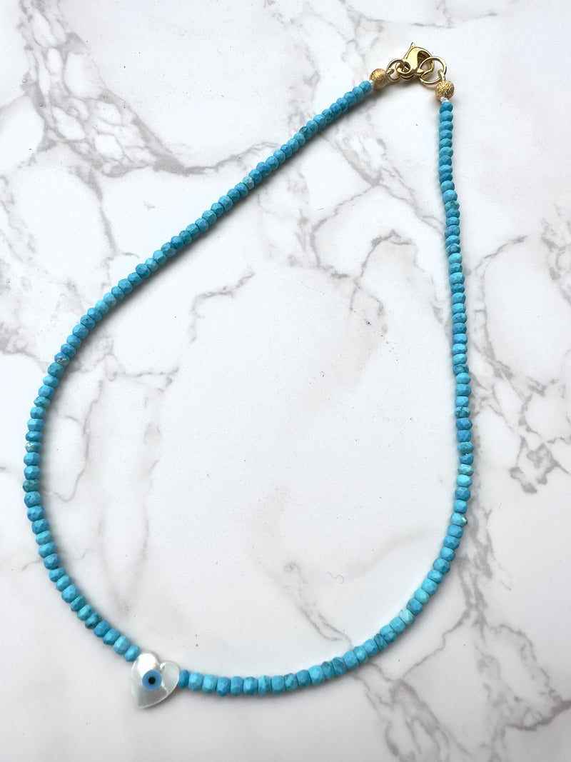 Faceted Turquoise Evil Eye Necklace