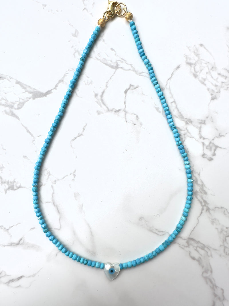 Faceted Turquoise Evil Eye Necklace