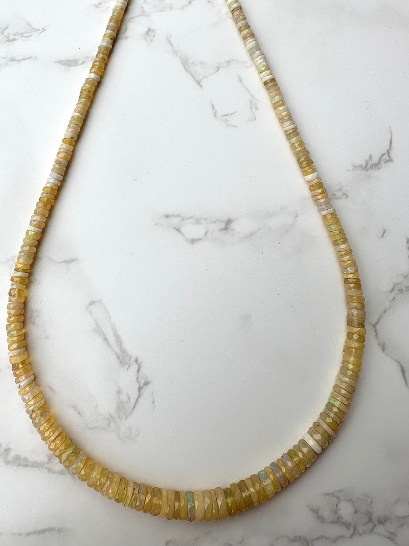 Natural Yellow Faceted Heishi Opal Necklace