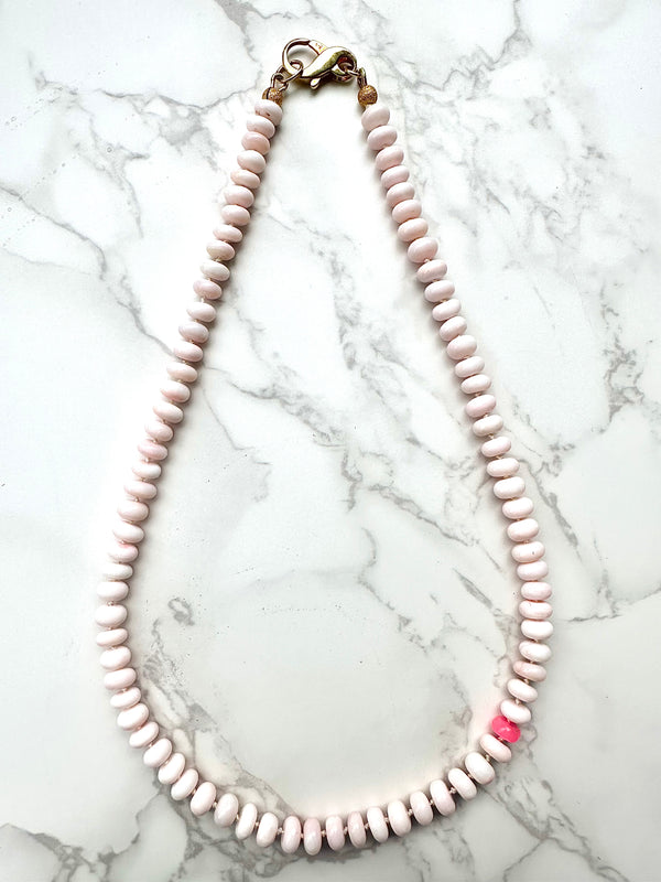 Pale Pink Smooth Peruvian Opal Necklace