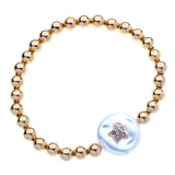 6mm 14k Gold Filled Bead Ball Stretch Bracelet  with Cz Star On A Freshwater Coin Pearl