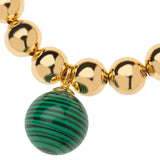 14k Gold Filled 10mm Bead Ball Stretch Bracelet with Large Malachite Ball by Menagerie