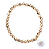 14k Gold Filled 6mm Bead Ball Stretch Bracelet  with Cz Evil Eye On a Coin Pearl by Menagerie