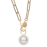 Fresh Water Pearl On Paper Clip Chain with Cz Clasp Necklace