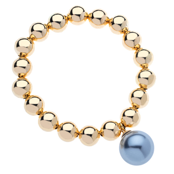 14k Gold Filled 10mm Bead Ball Stretch Bracelet with Large Pearl by Menagerie