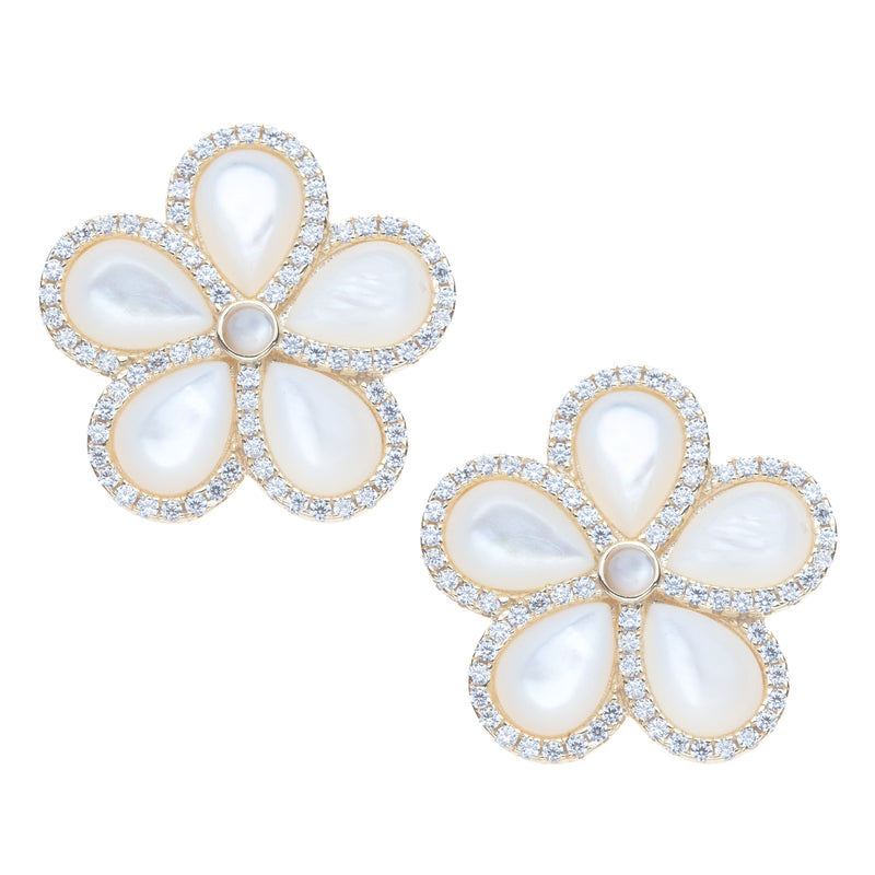 Mother Of Pearl and Cz Daisy Post Earrings