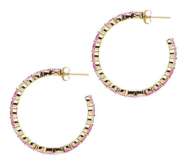 Pink and White Sapphire Hoop Earrings