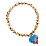 14K Gold Filled 6mm Bead Ball Stretch Bracelet with Rainbow Heart by Menagerie