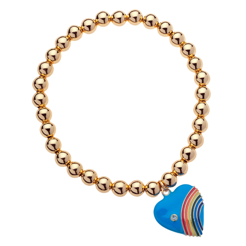 Heart With Bead Stretch Bracelet 14k Yellow Gold