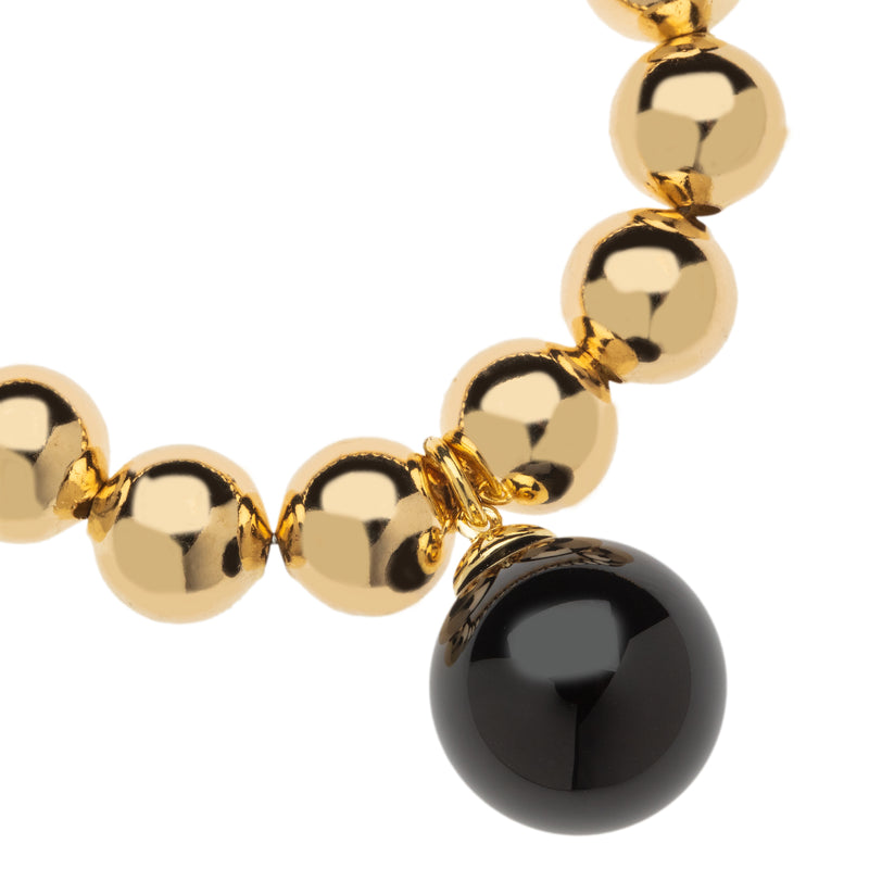 14k Gold Filled 10mm Bead Ball Stretch Bracelet with Large Onyx Ball by Menagerie