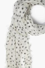 White and Black Stars Cashmere and Silk Scarf