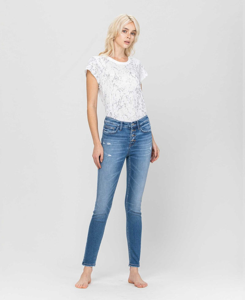 Mid Rise Button Up Skinny by Flying Monkey