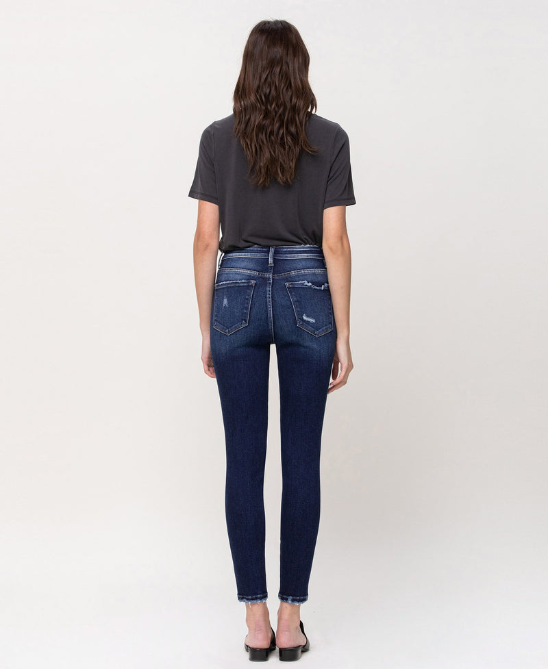 Dark Blue High Rise Cropped Skinny Jeans by Flying Monkey