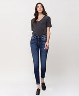 Dark Blue High Rise Cropped Skinny Jeans by Flying Monkey