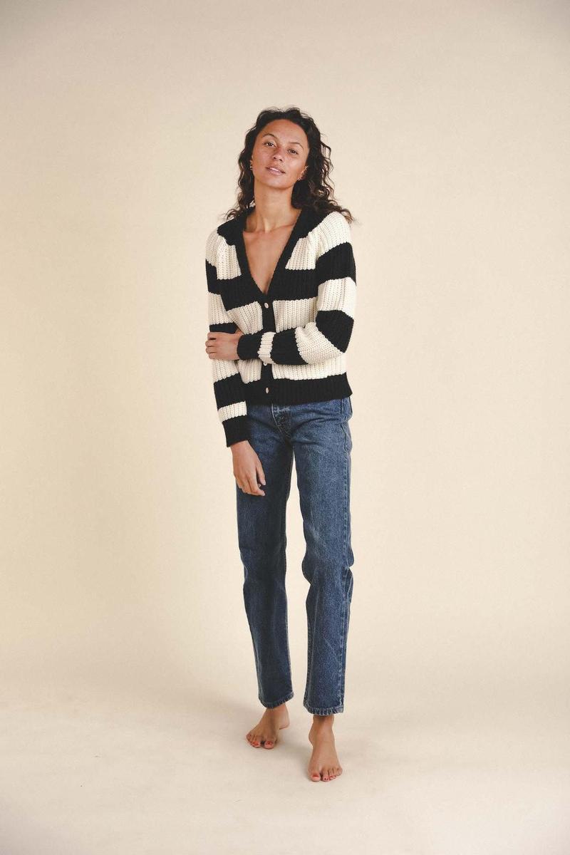 Black Stripe Meredith Cardigan Sweater by Trovata