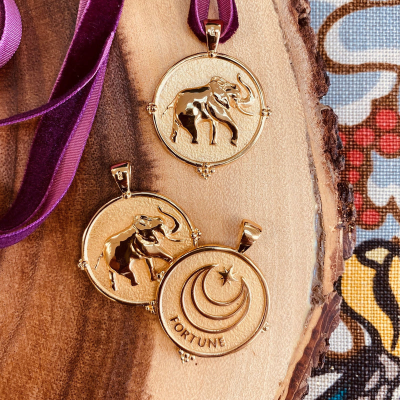 Exclusive Gold Coin Fortune Elephant Pendant Necklace by Jane Win