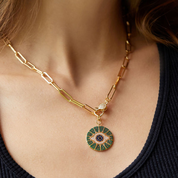 Emerald Evil Eye Pendant Necklace