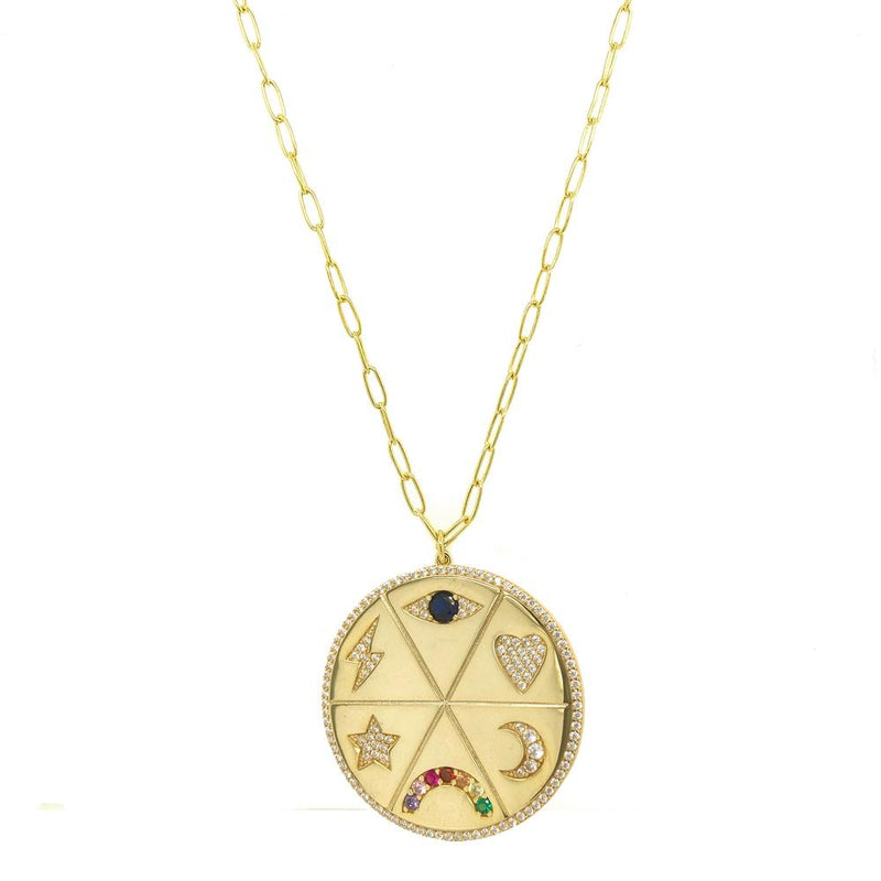 Multi Symbol Gold Medallion Necklace