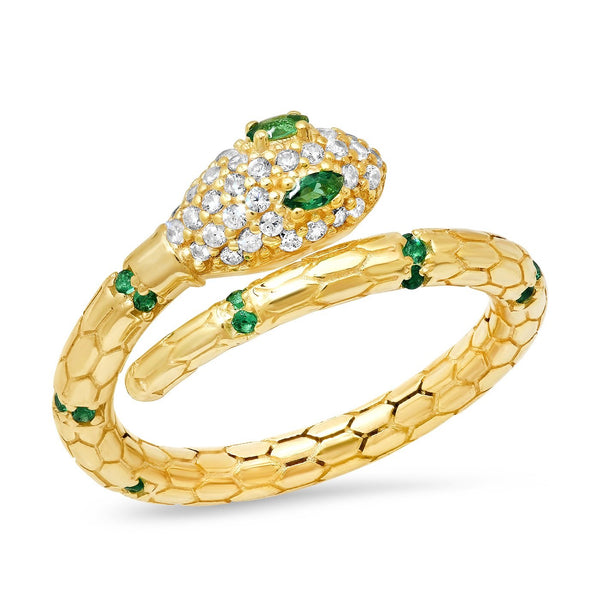 Emerald and CZ Encrusted Snake Ring