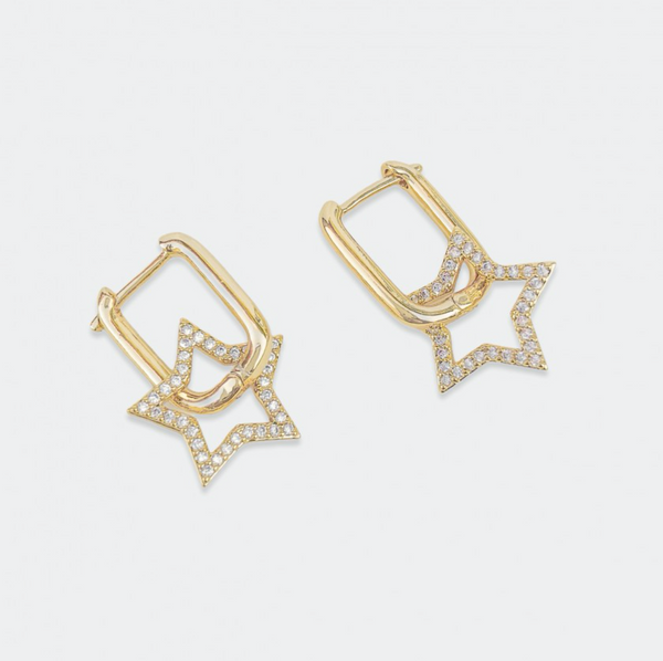 Rounded Rectangle Hoop Earrings with Cubic Zirconia Star