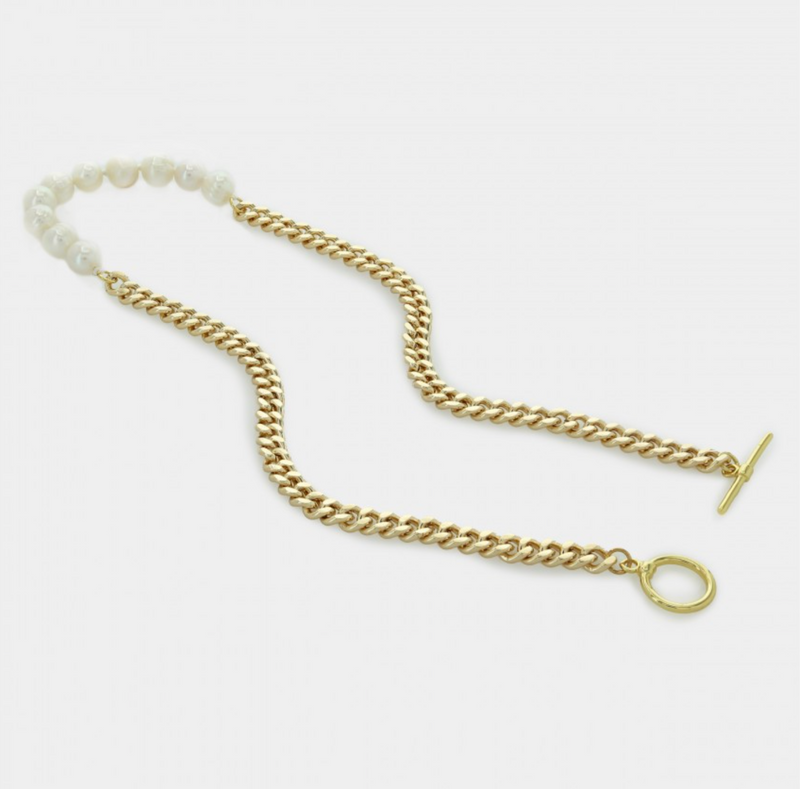 Curb Chain Necklace with Freshwater Pearls