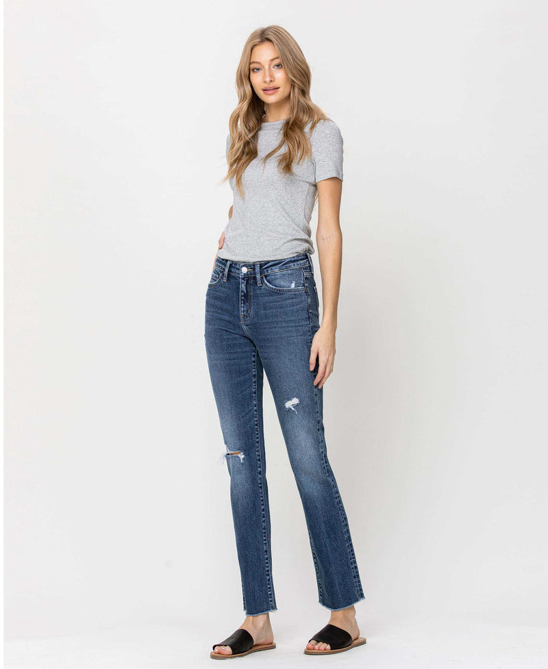 Telluride Mid-rise Distressed Raw Hem Ankle Straight Jeans by Flying Monkey