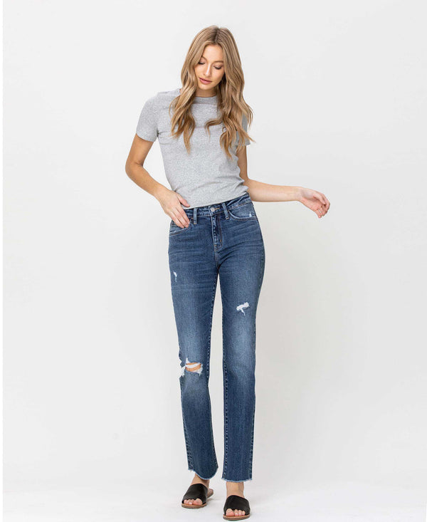 Telluride Mid-rise Distressed Raw Hem Ankle Straight Jeans by Flying Monkey
