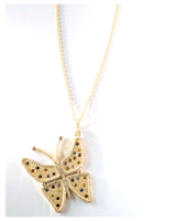 Yellow Gold Pave Diamond and Tourmaline Butterfly Pendant by Menagerie