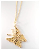Yellow Gold Pave Diamond and Tourmaline Butterfly Pendant by Menagerie