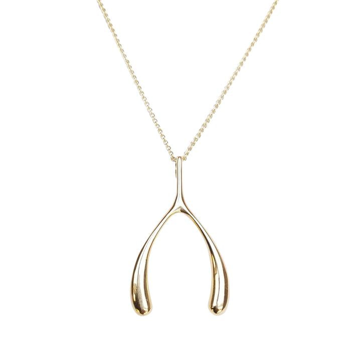 Lucky Gold Wishbone Pendant Necklace by Jane Win